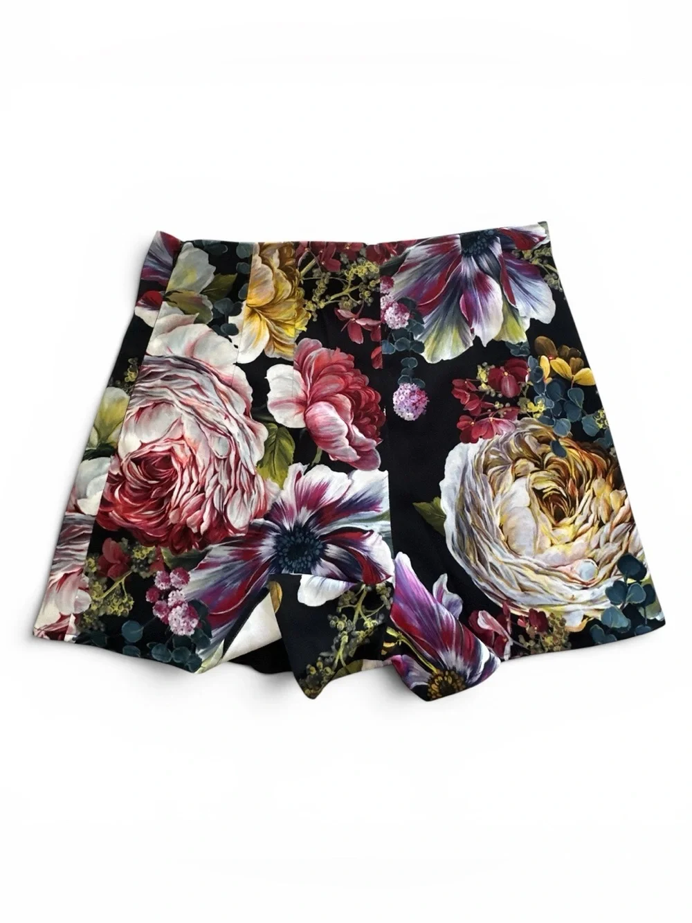 Floral Print Mini Skirt in Black with Multicolor Blooms